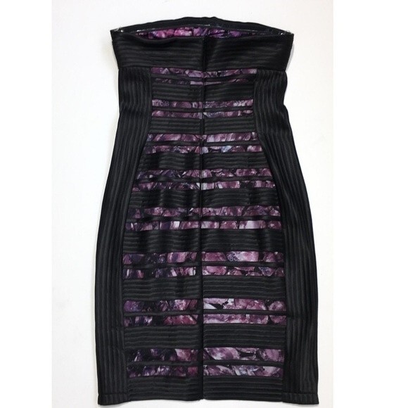 JS Collections Strapless Floral Pattern Mesh Insert Satin Overlay Dress 2 NWOT - Picture 6 of 9